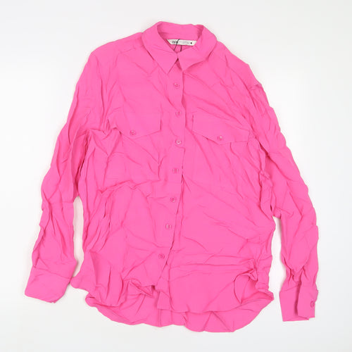 Zara Womens Pink Viscose Basic Button-Up Size XS Collared