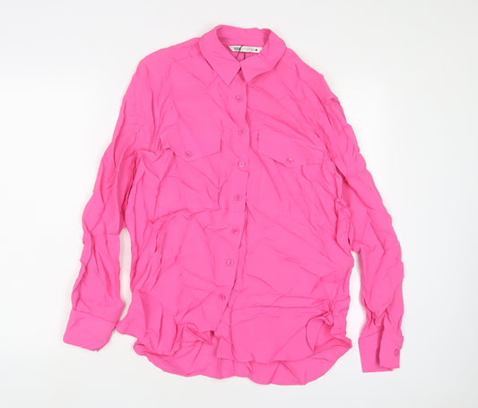 Zara Womens Pink Viscose Basic Button-Up Size XS Collared