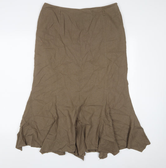 M&Co Womens Green Linen A-Line Skirt Size 16 Zip