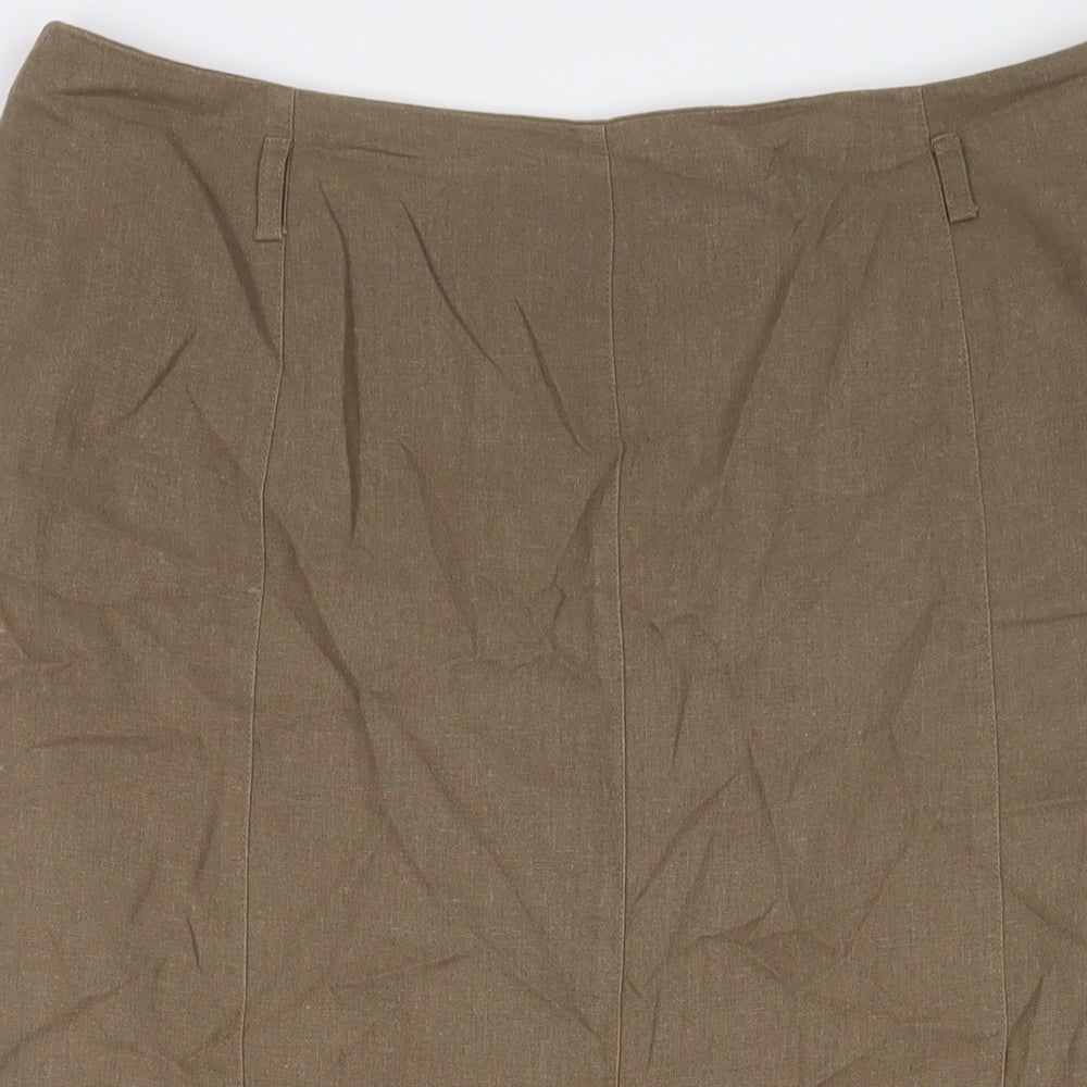 M&Co Womens Green Linen A-Line Skirt Size 16 Zip