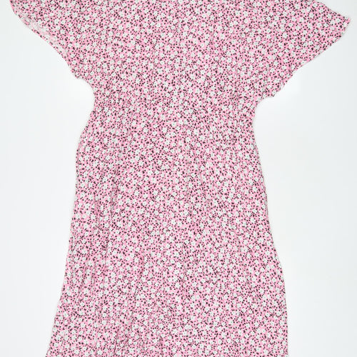 Hush Womens Pink Floral Viscose A-Line Size 14 V-Neck Button