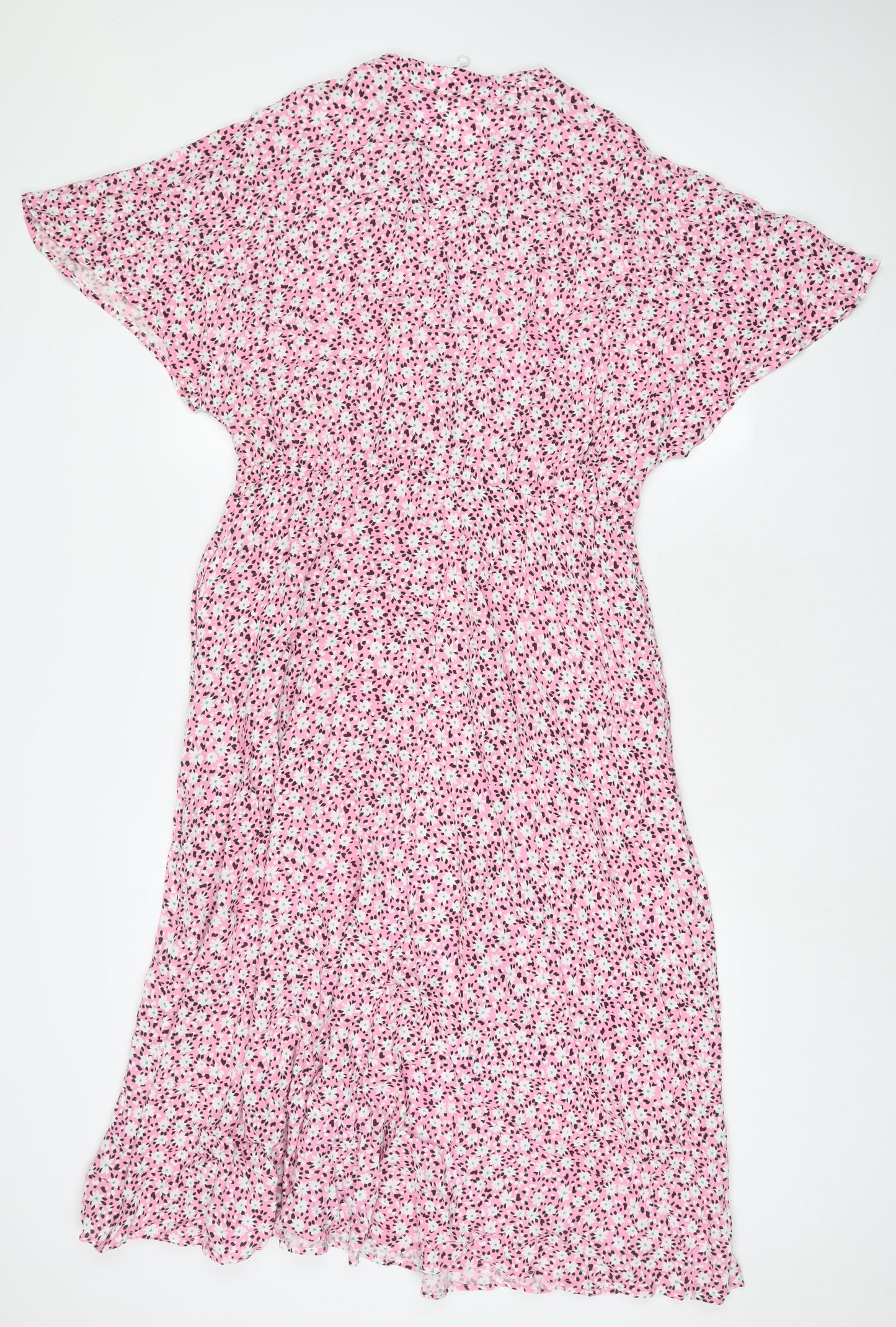 Hush Womens Pink Floral Viscose A-Line Size 14 V-Neck Button