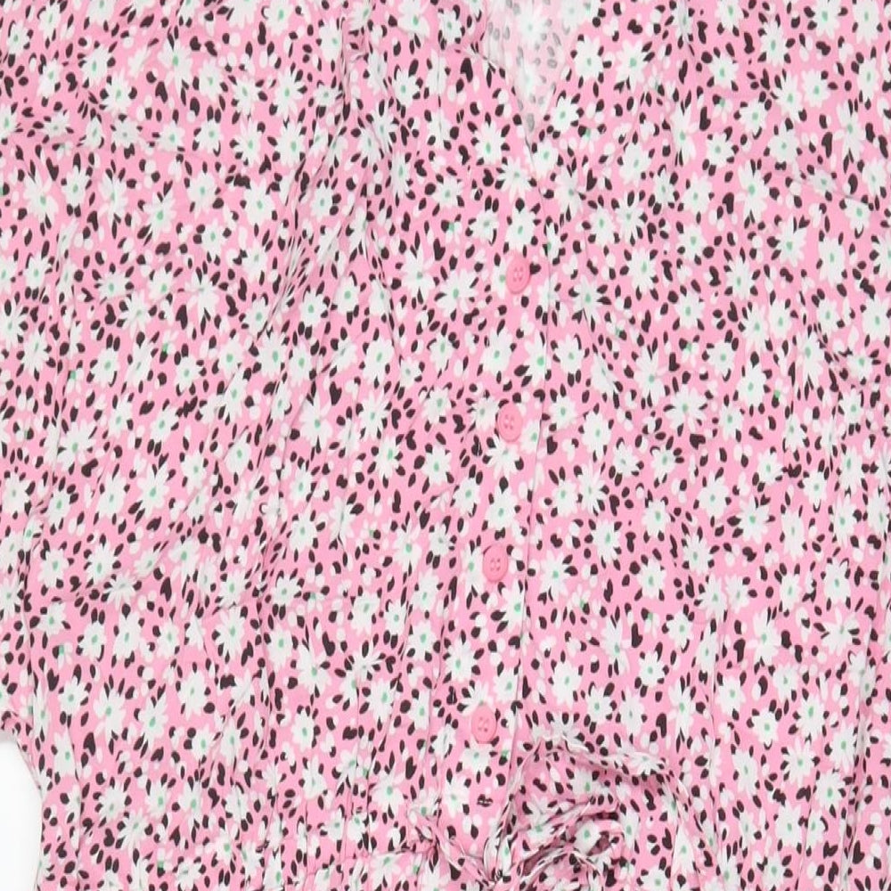 Hush Womens Pink Floral Viscose A-Line Size 14 V-Neck Button