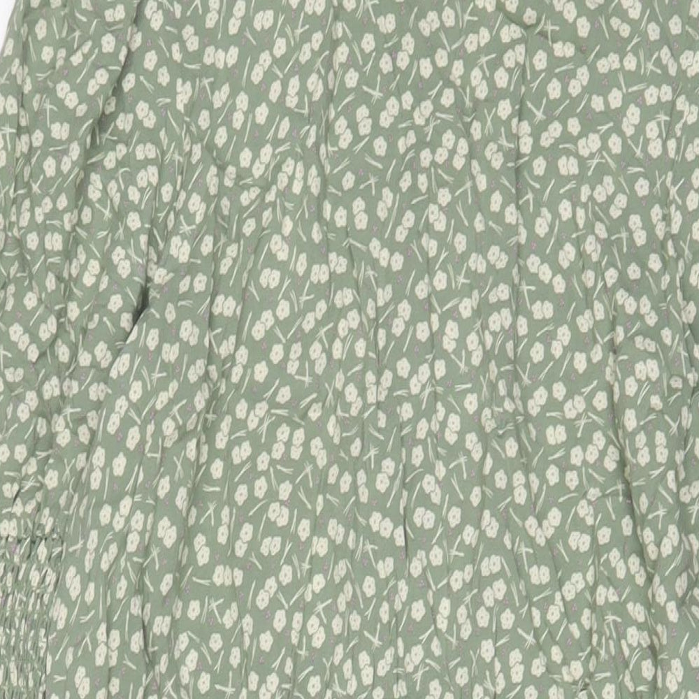 NEXT Womens Green Floral Viscose A-Line Size 14 Crew Neck Zip