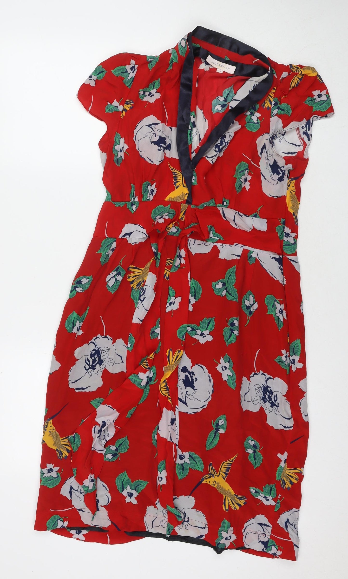 Suzannah Womens Red Floral Polyester A-Line Size 14 Collared Zip