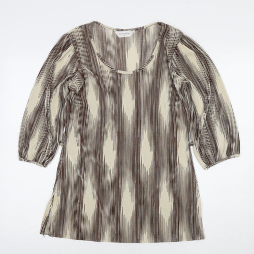 The Stock Shop Womens Beige Striped Polyester Tunic Blouse Size 16 Scoop Neck