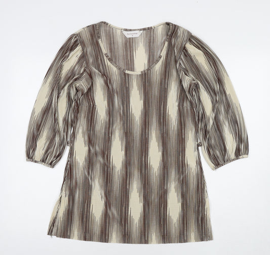 The Stock Shop Womens Beige Striped Polyester Tunic Blouse Size 16 Scoop Neck