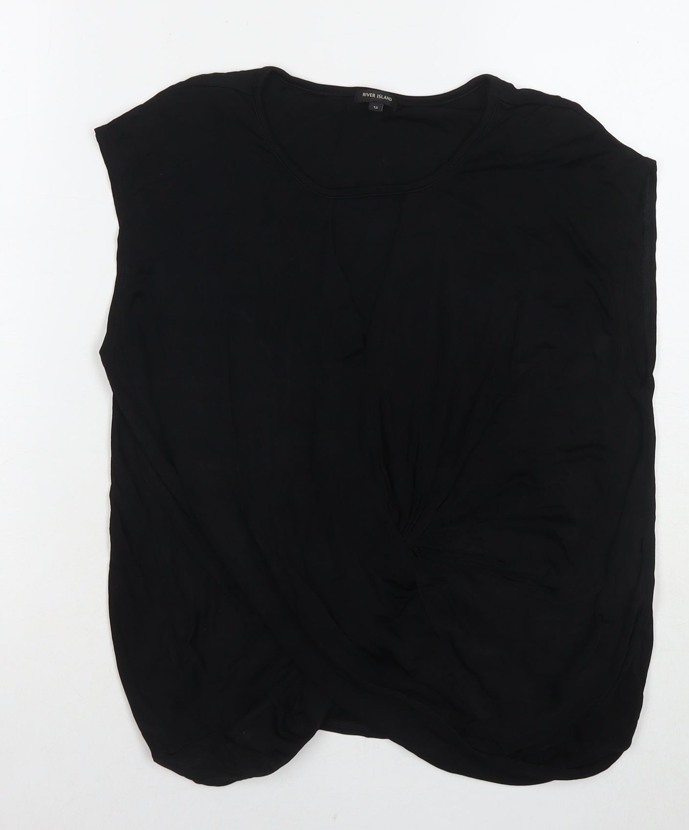 River Island Womens Black Viscose Basic Blouse Size 12 V-Neck