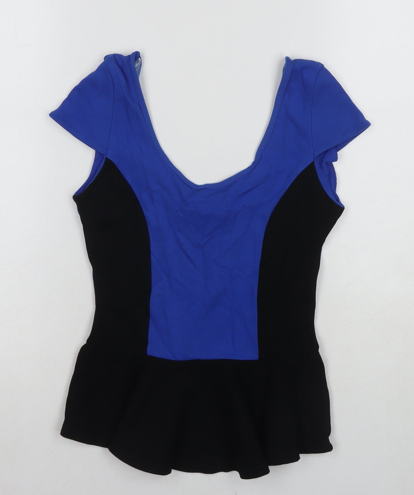 Jane Norman Womens Blue Colourblock Viscose Basic Blouse Size 10 Scoop Neck