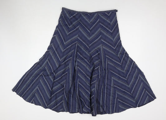 Per Una Womens Blue Striped Cotton Flare Skirt Size 14 Zip