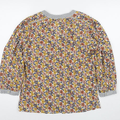 M&Co Womens Yellow Floral Cotton Basic Blouse Size 10 V-Neck