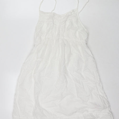 Marks and Spencer Womens White Cotton Tank Dress Size 14 Square Neck Pullover