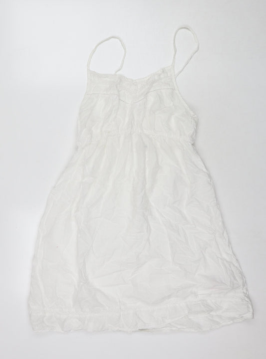 Marks and Spencer Womens White Cotton Tank Dress Size 14 Square Neck Pullover