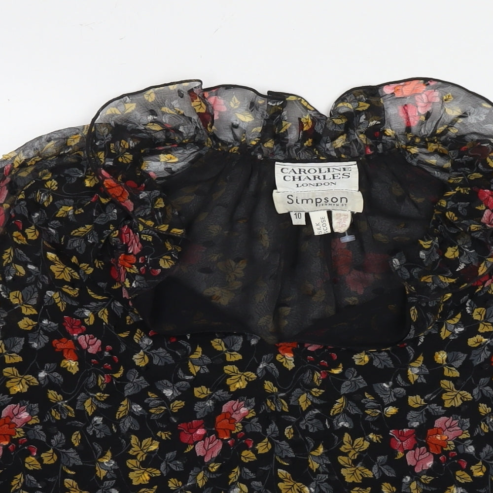 Simpson Womens Multicoloured Floral Silk Basic Blouse Size 10 Round Neck