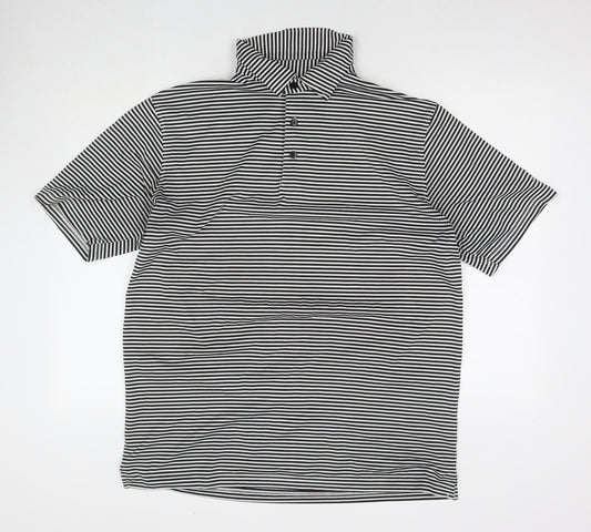 Woodworm Mens Black Striped Polyester Polo Size L Collared Pullover