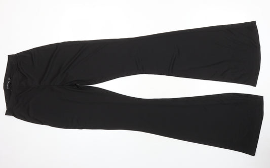 PRETTYLITTLETHING Womens Black Polyester Trousers Size 12 L35 in Regular - Elasticated Waist