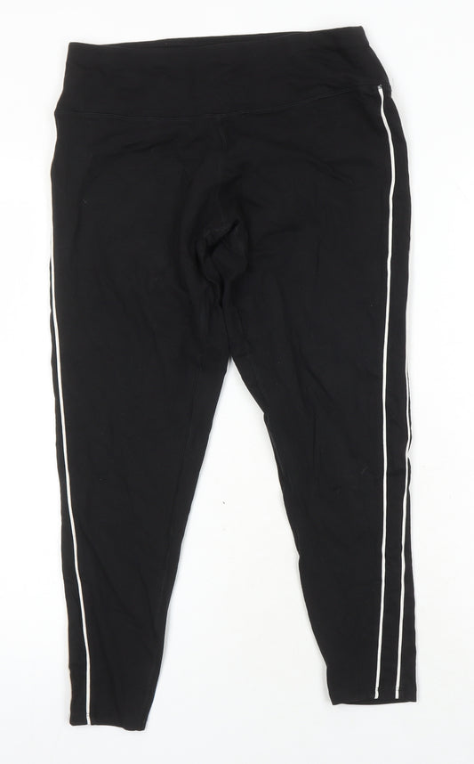 M&S Womens Black Cotton Jogger Trousers Size 14 L23 in Regular