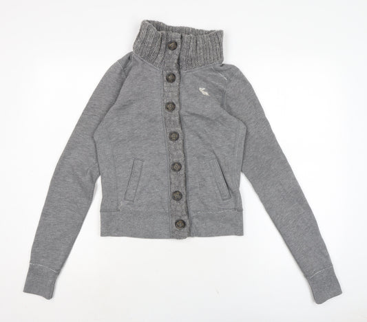 Abercrombie & Fitch Womens Grey High Neck Cotton Cardigan Jumper Size S