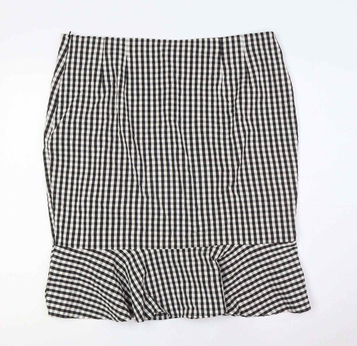 Marks and Spencer Womens Black Check Viscose A-Line Skirt Size 18 Zip - Ruffles