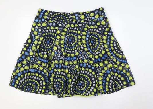 Liz Claiborne Womens Blue Cotton A-Line Skirt Size 16 Zip - Green Grey Blue Spots