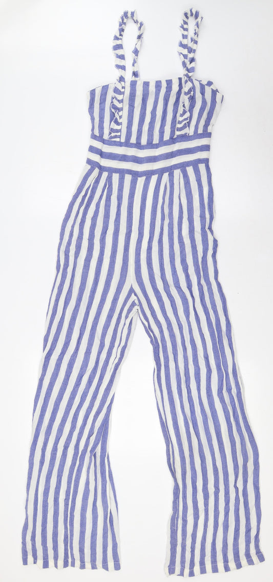 Stradivarius Womens Blue Striped Viscose Jumpsuit One-Piece Size S L28 in Zip