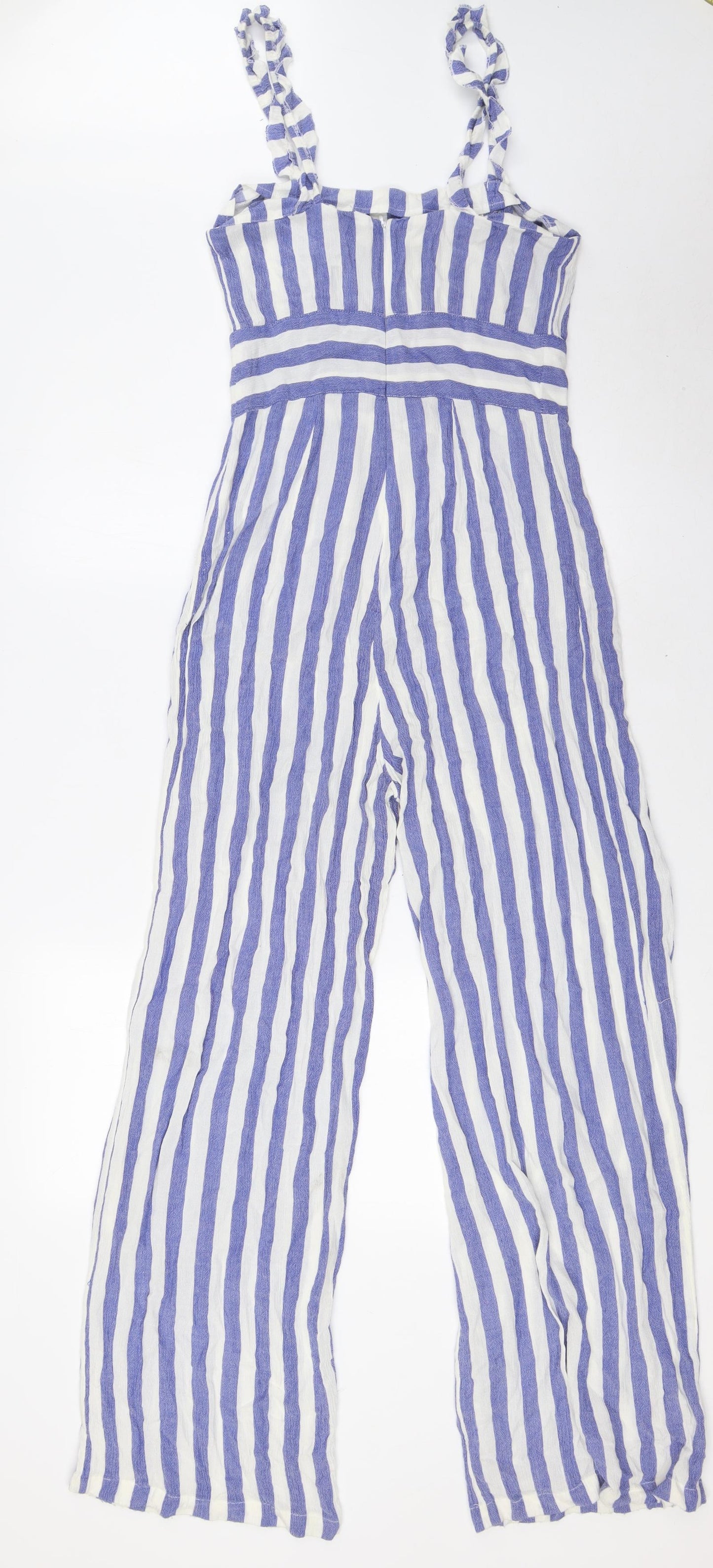 Stradivarius Womens Blue Striped Viscose Jumpsuit One-Piece Size S L28 in Zip