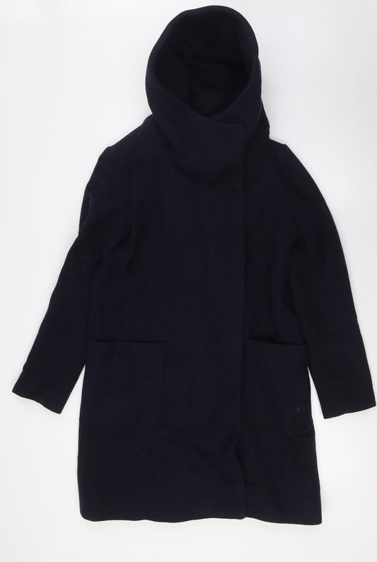 Zara Womens Blue Overcoat Coat Size S Button - Hood