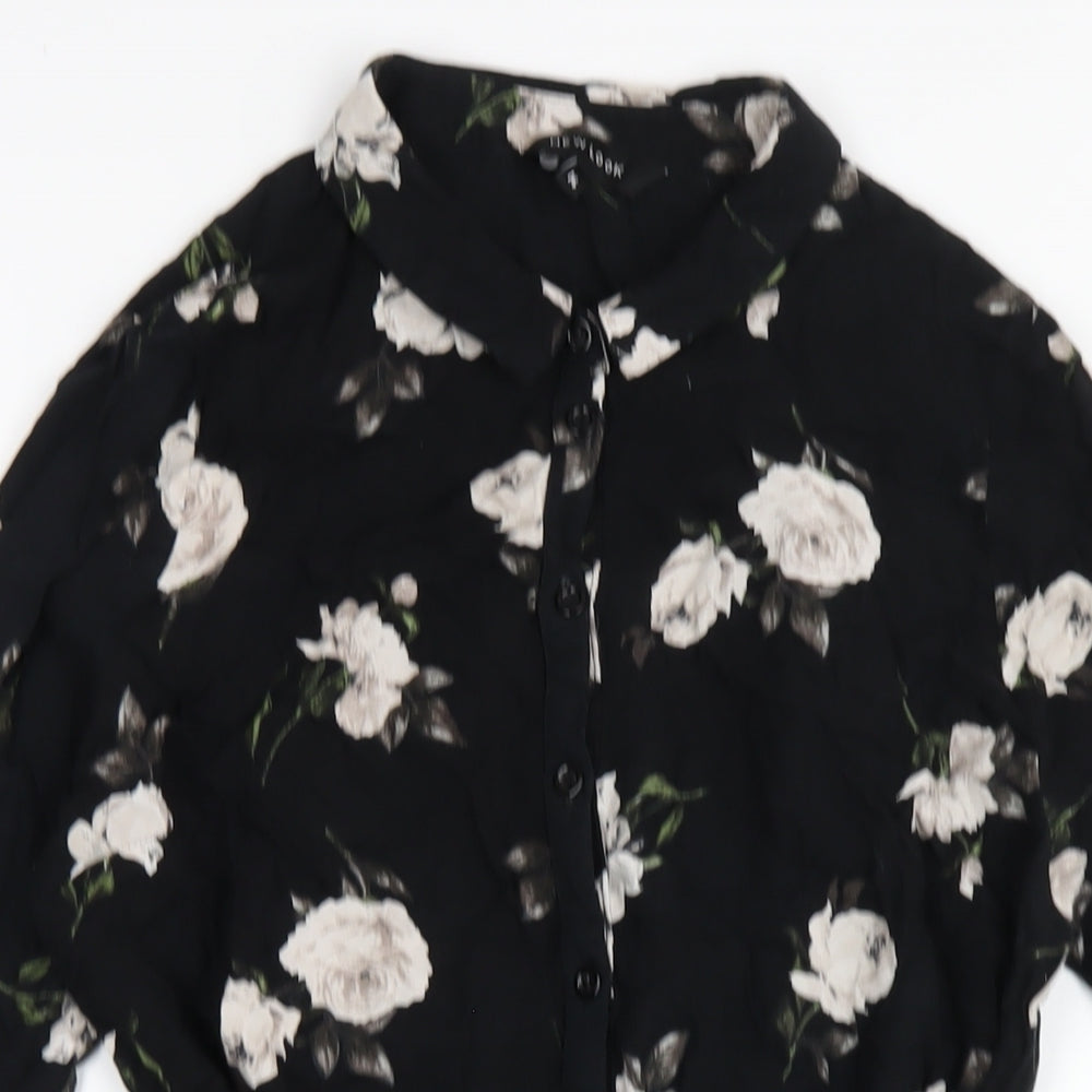 New Look Womens Black Floral Viscose Shirt Dress Size 14 Collared Button