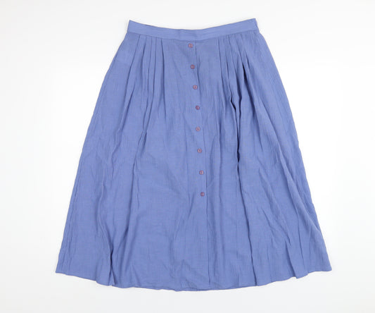 St Michael Womens Blue Cotton A-Line Skirt Size 14