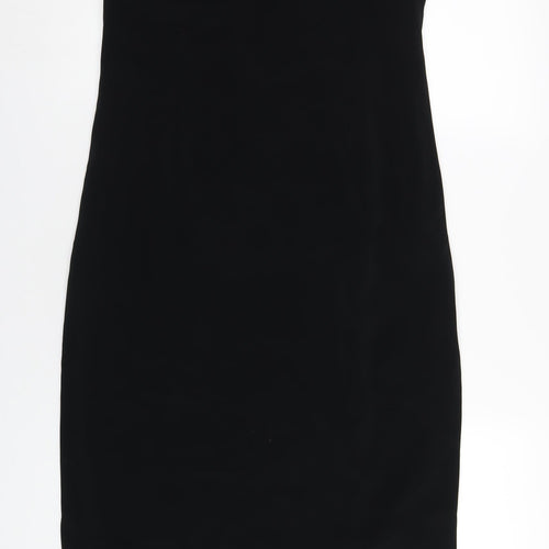 Jasper Conran Womens Black Acetate Pencil Dress Size 14 Scoop Neck Zip