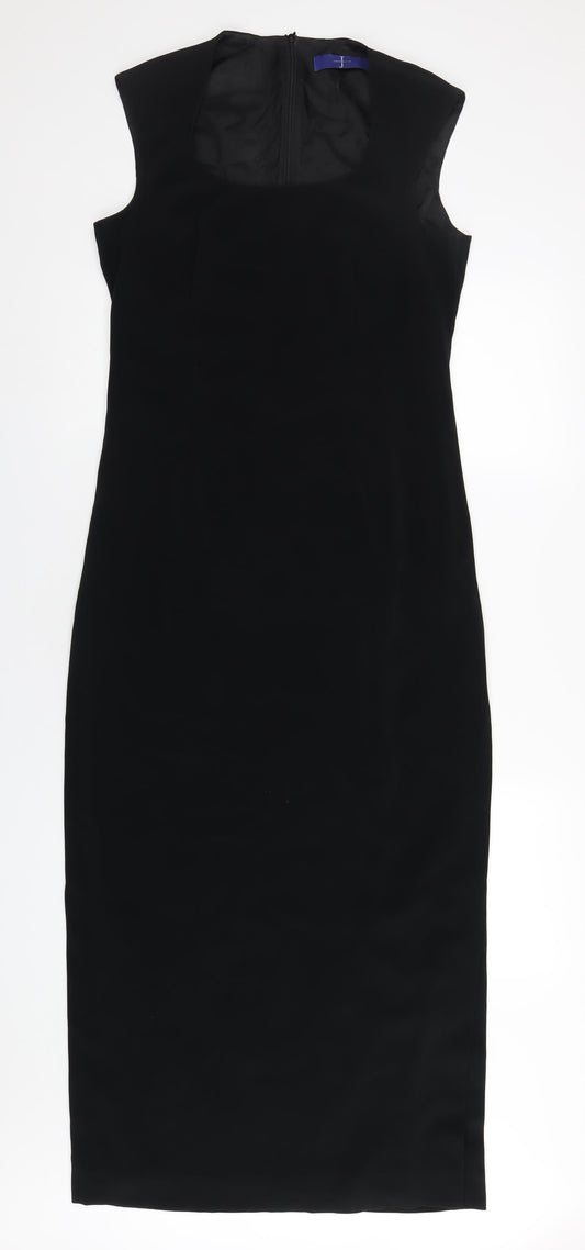 Jasper Conran Womens Black Acetate Pencil Dress Size 14 Scoop Neck Zip