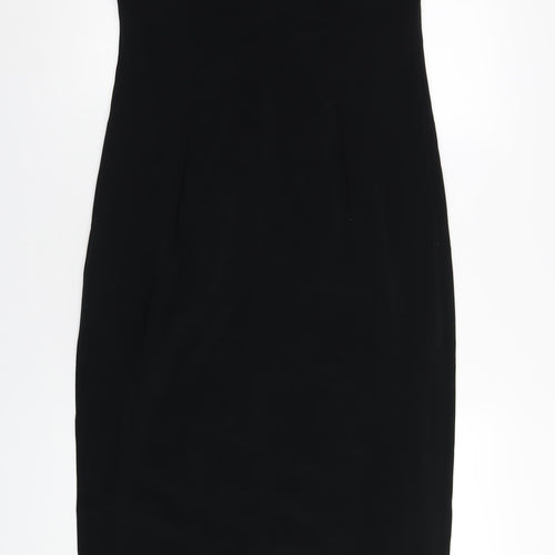 Jasper Conran Womens Black Acetate Pencil Dress Size 14 Scoop Neck Zip