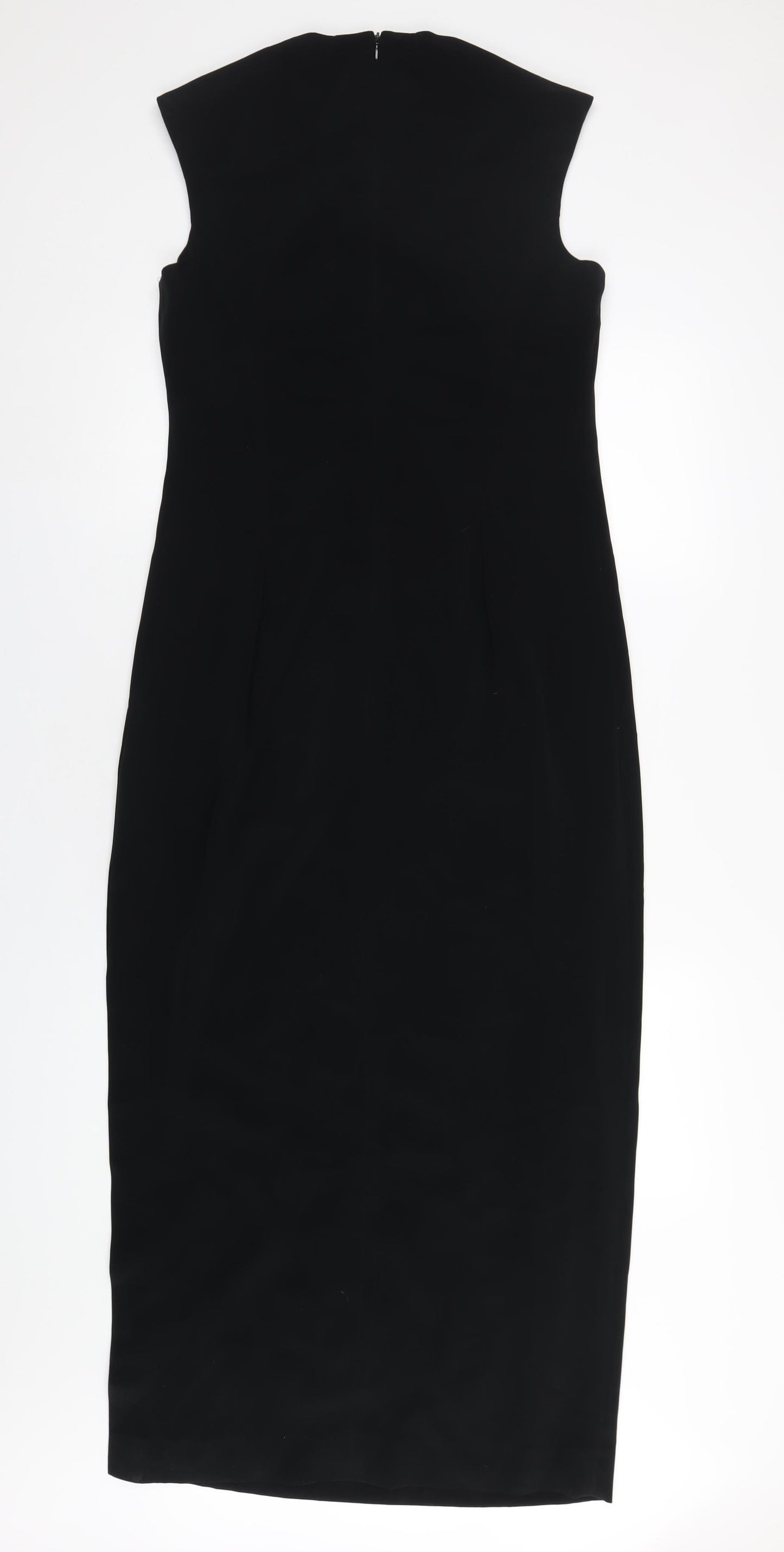 Jasper Conran Womens Black Acetate Pencil Dress Size 14 Scoop Neck Zip