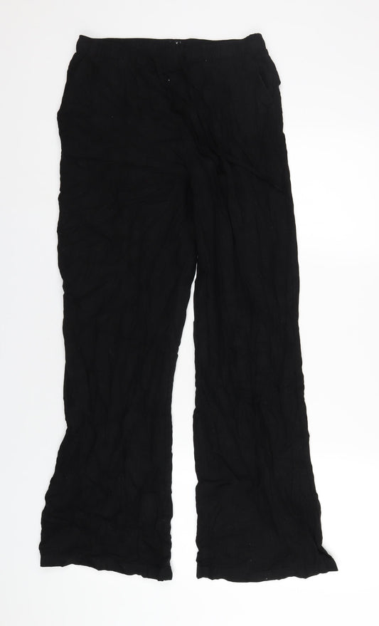 Stradivarius Womens Black Linen Trousers Size M L30 in Regular Drawstring