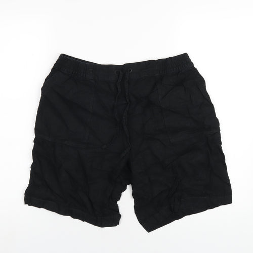 NEXT Womens Black Linen Basic Shorts Size 14 L8 in Regular Drawstring