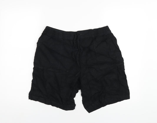 NEXT Womens Black Linen Basic Shorts Size 14 L8 in Regular Drawstring