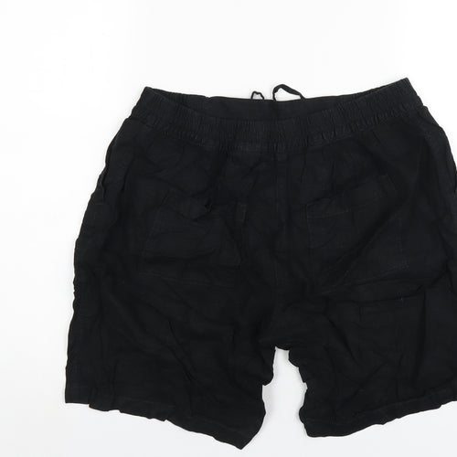 NEXT Womens Black Linen Basic Shorts Size 14 L8 in Regular Drawstring