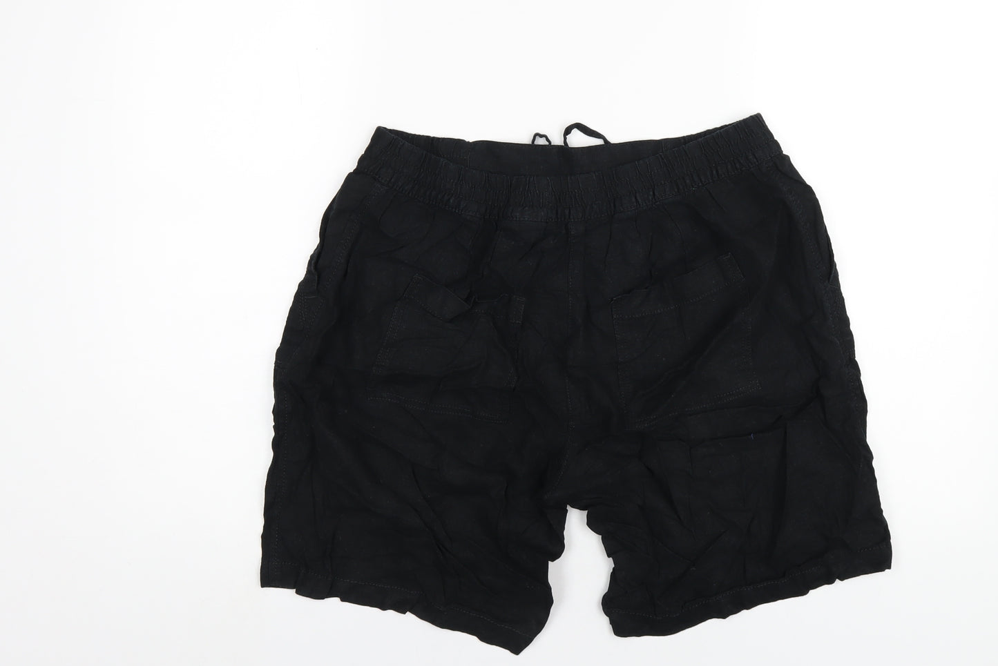 NEXT Womens Black Linen Basic Shorts Size 14 L8 in Regular Drawstring