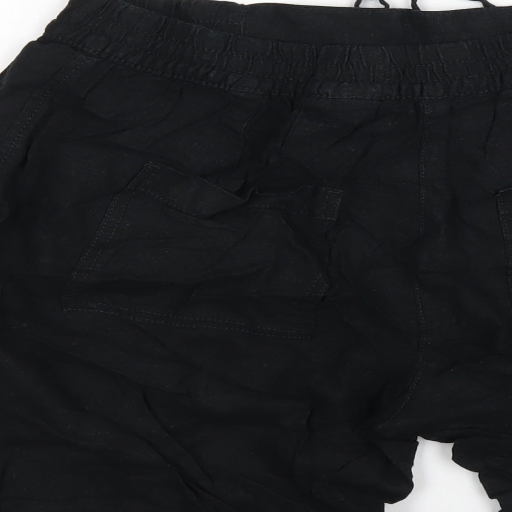 NEXT Womens Black Linen Basic Shorts Size 14 L8 in Regular Drawstring