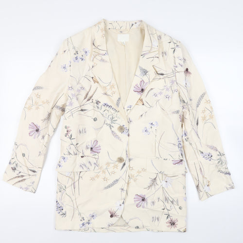 H&M Womens Ivory Floral Jacket Blazer Size S Button