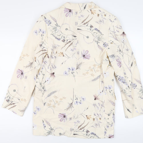 H&M Womens Ivory Floral Jacket Blazer Size S Button