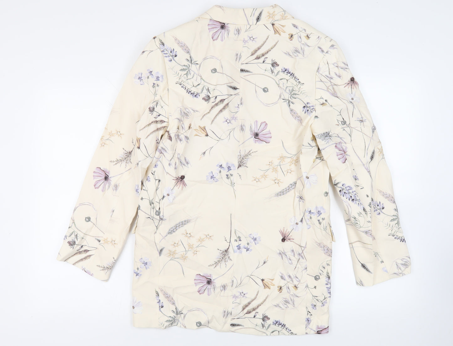 H&M Womens Ivory Floral Jacket Blazer Size S Button