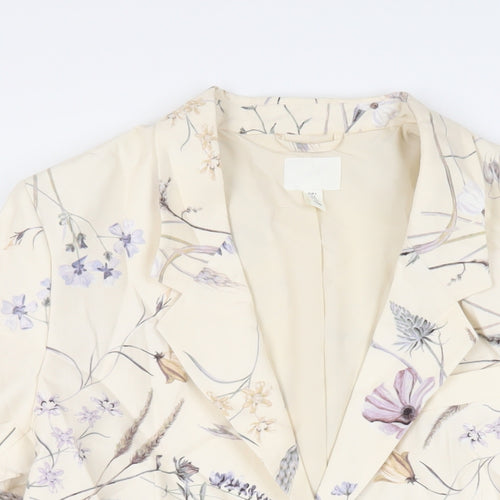 H&M Womens Ivory Floral Jacket Blazer Size S Button