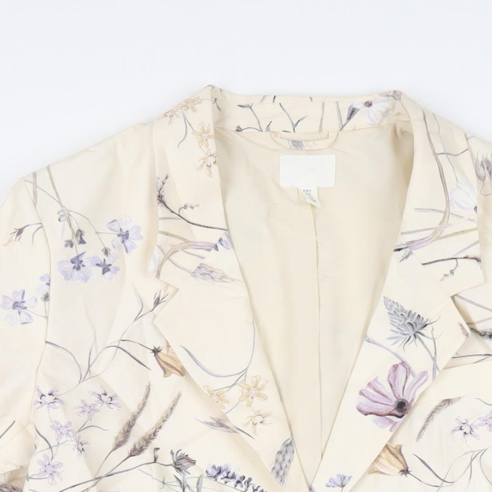 H&M Womens Ivory Floral Jacket Blazer Size S Button