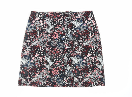 H&M Womens Black Floral Polyester Mini Skirt Size 14 Zip