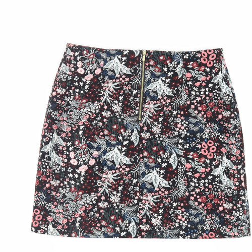 H&M Womens Black Floral Polyester Mini Skirt Size 14 Zip