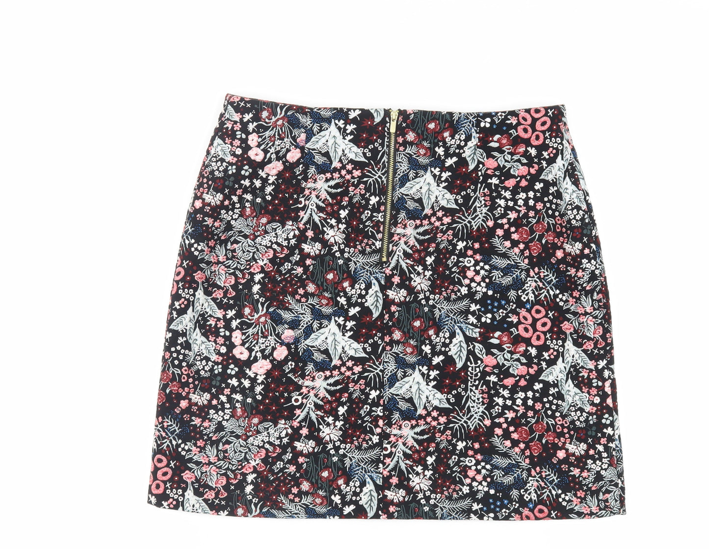 H&M Womens Black Floral Polyester Mini Skirt Size 14 Zip