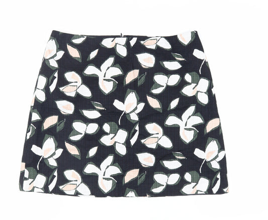 Hobbs Womens Black Floral Cotton Mini Skirt Size 16 Zip