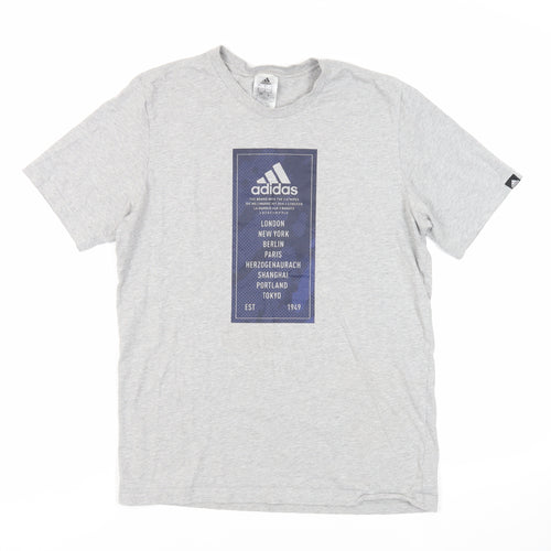 adidas Mens Grey Cotton T-Shirt Size S Crew Neck