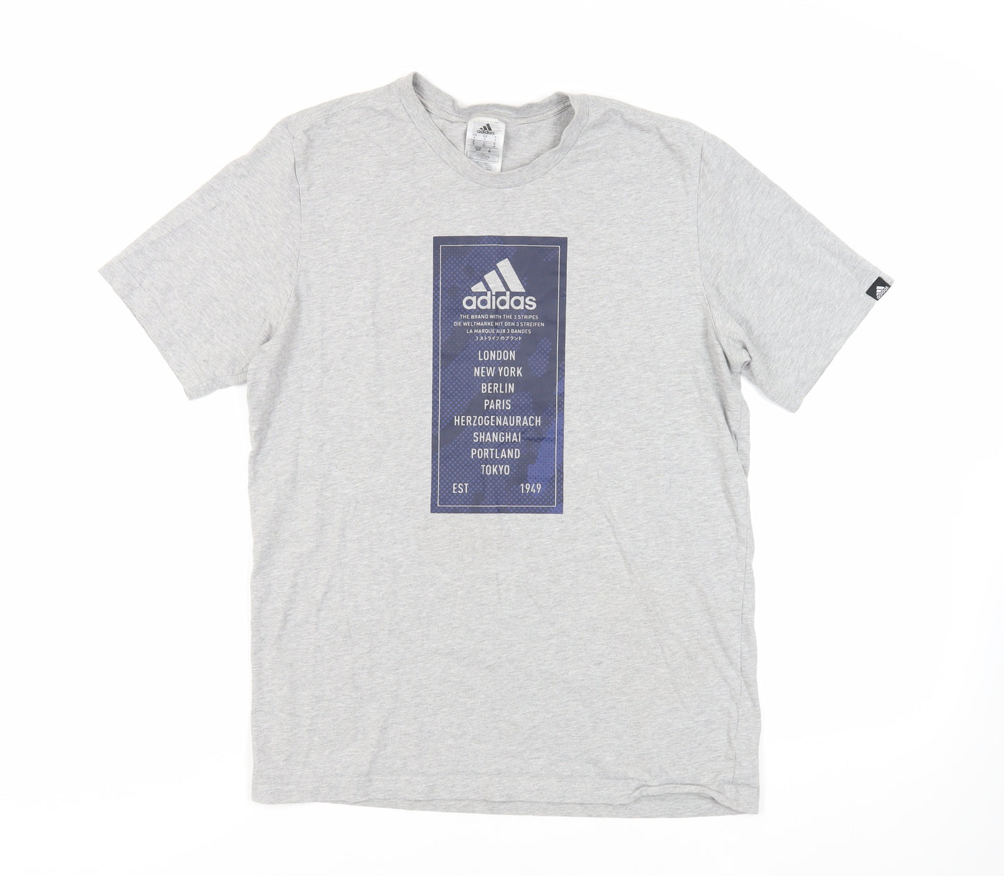 adidas Mens Grey Cotton T-Shirt Size S Crew Neck